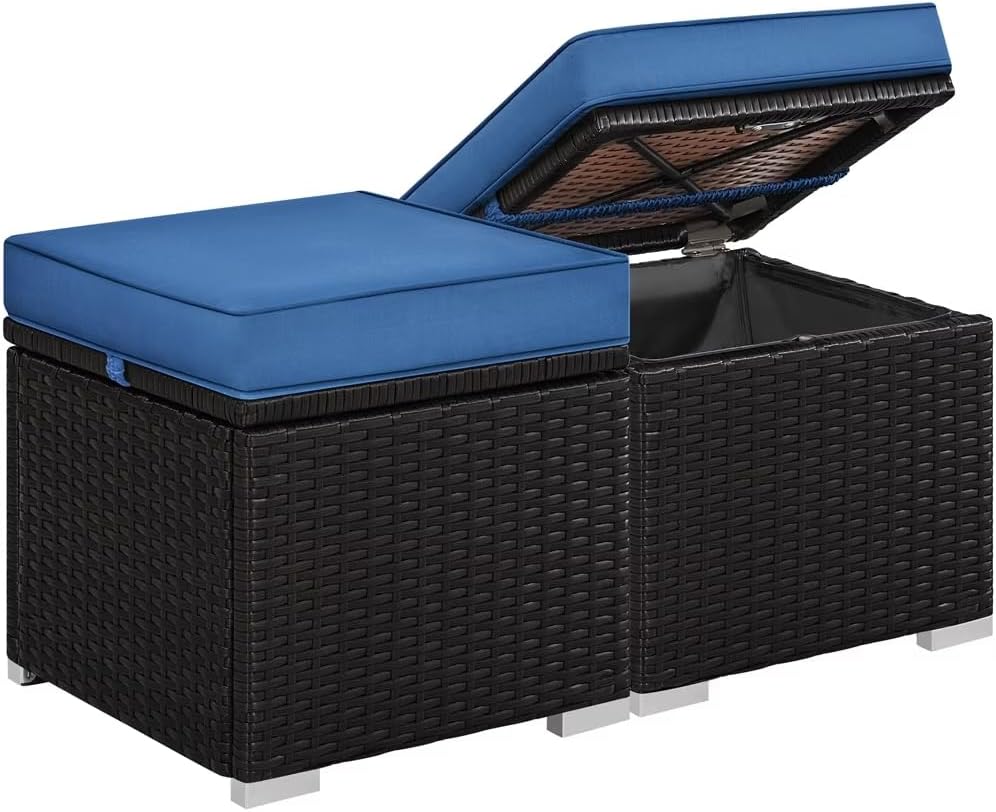 Wicker Patio Storage Ottomans