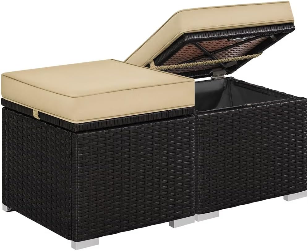 Wicker Patio Storage Ottomans