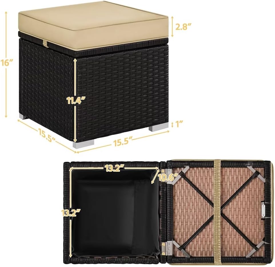 Wicker Patio Storage Ottomans