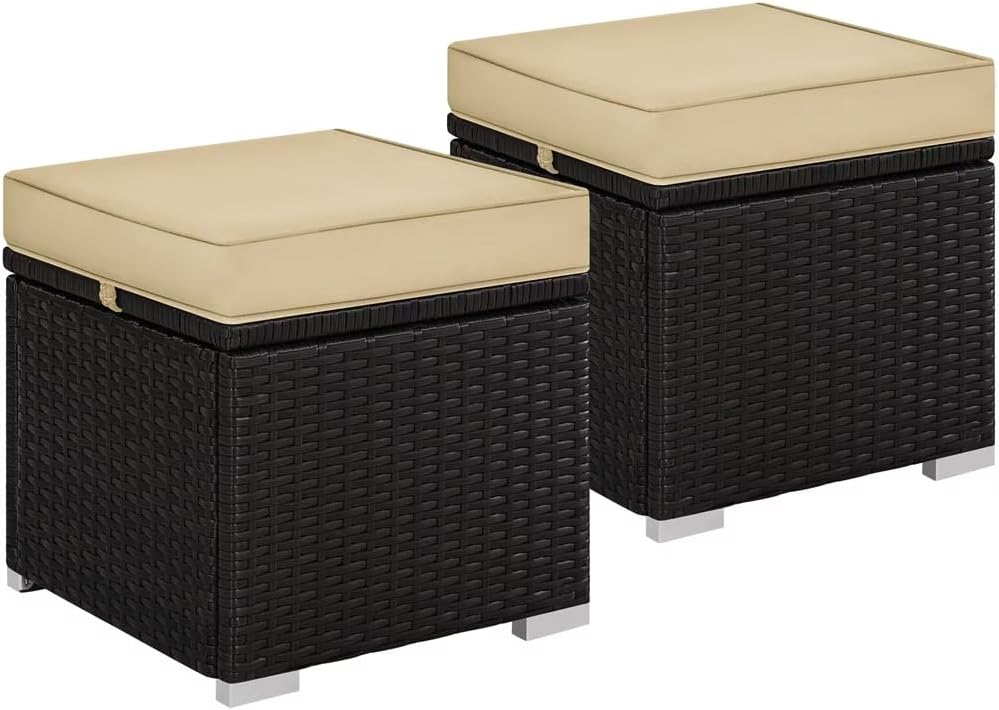 Wicker Patio Storage Ottomans