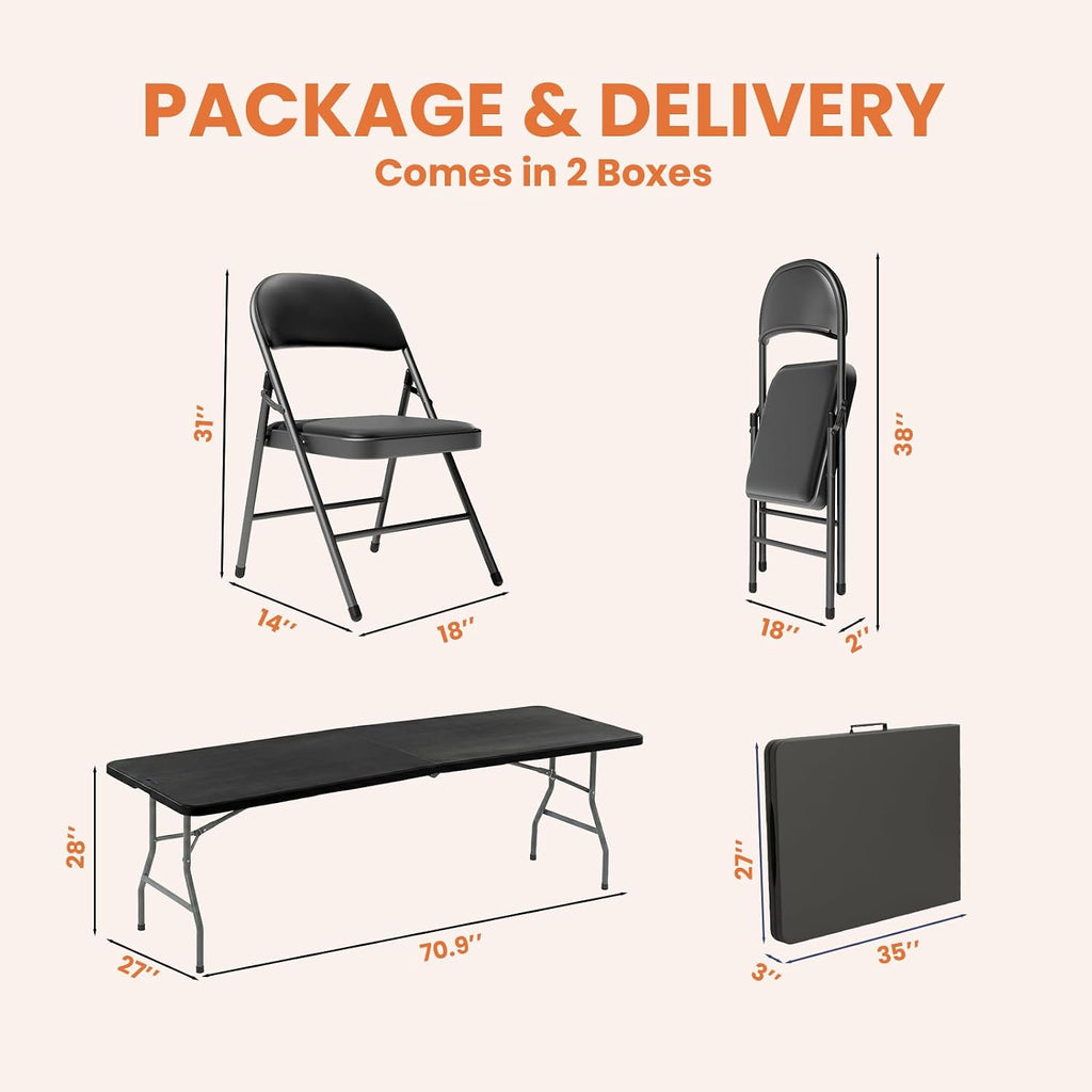 6FT Plastic Folding Table & 6 Padded Chairs Set