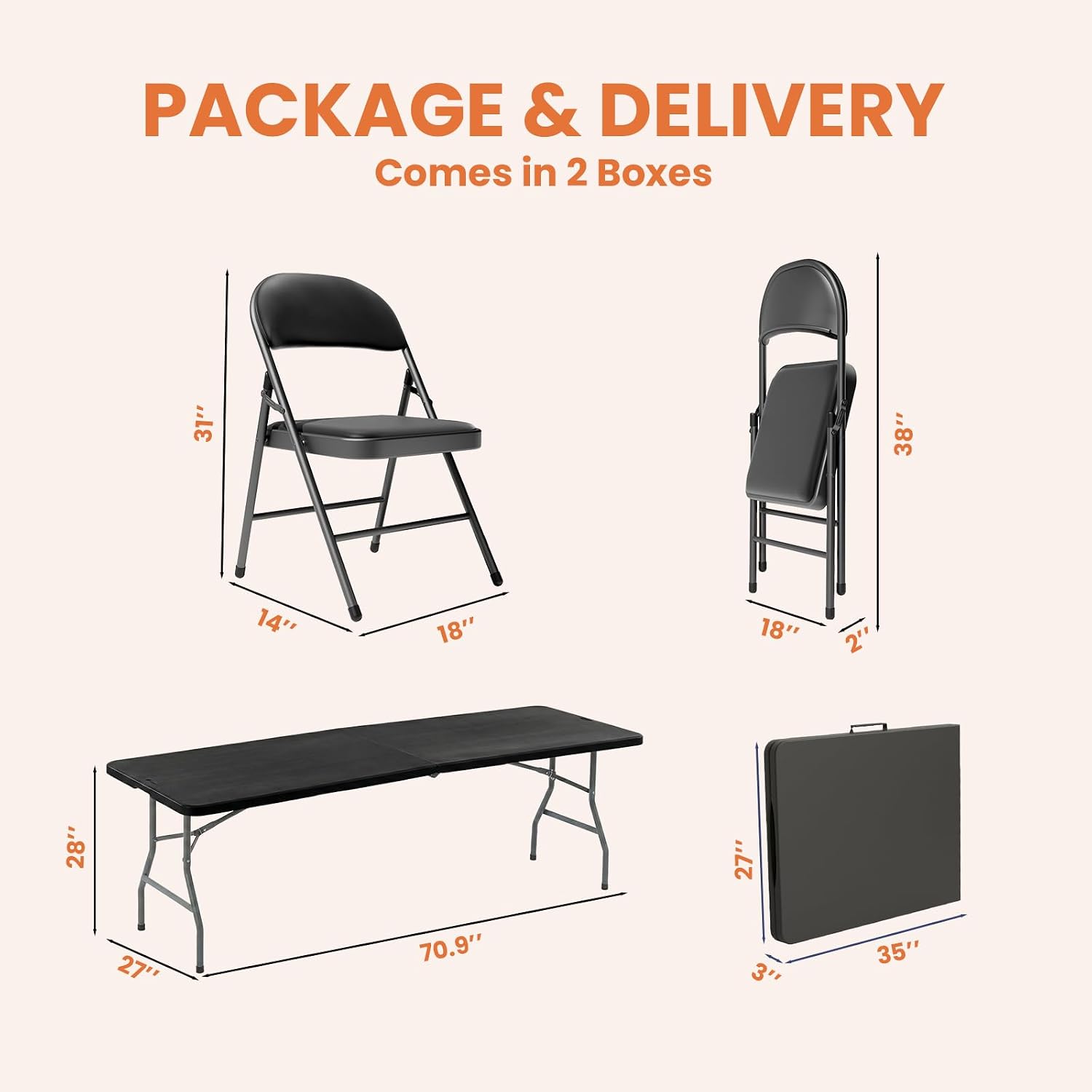 6FT Plastic Folding Table & 6 Padded Chairs Set