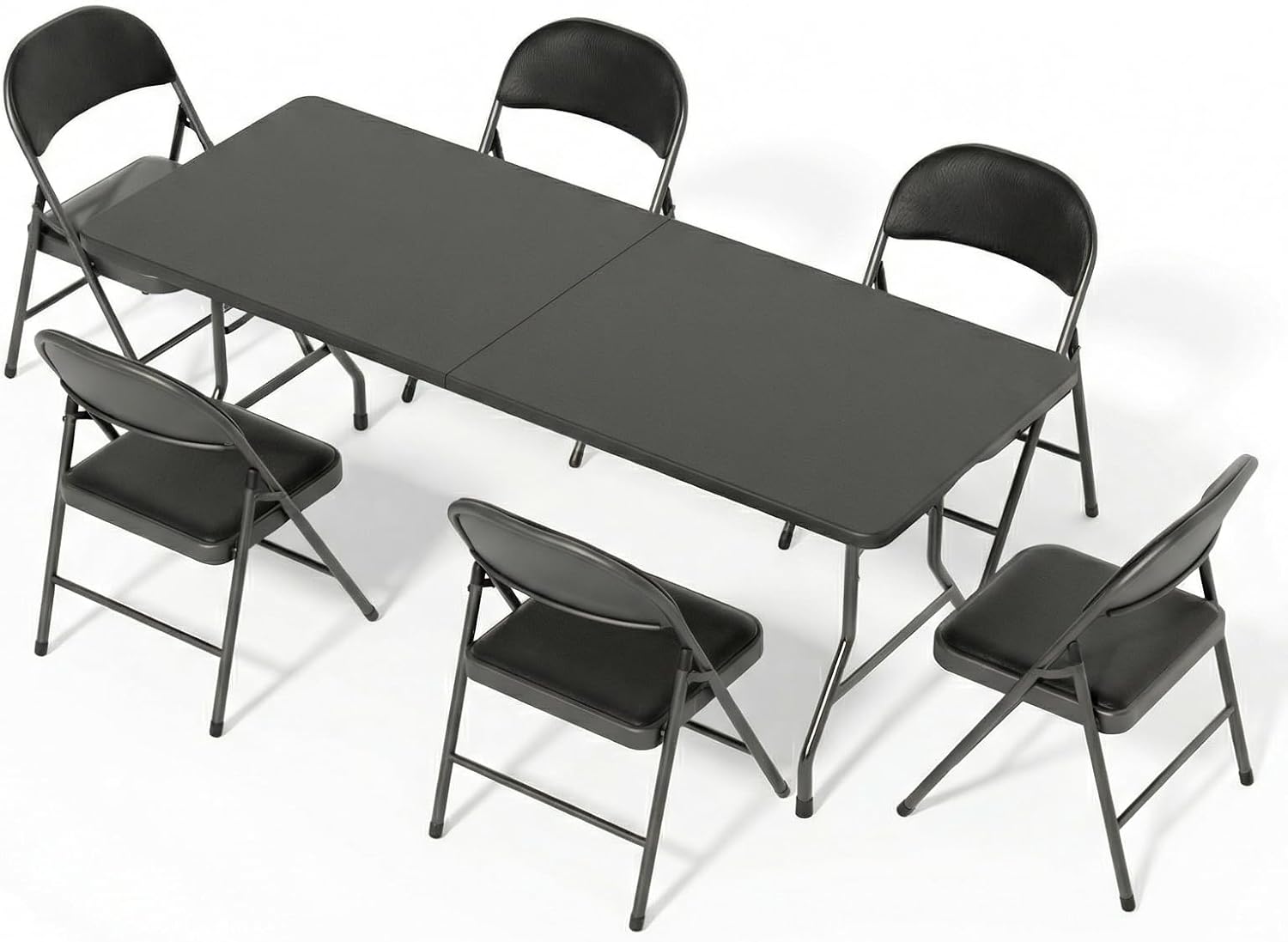 6FT Plastic Folding Table & 6 Padded Chairs Set