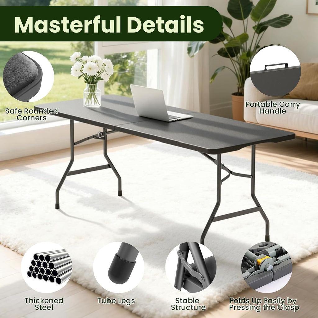 6FT Plastic Folding Table & 6 Padded Chairs Set