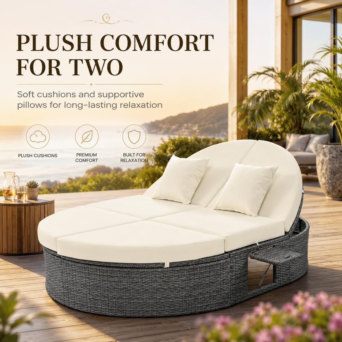 2-Person PE Rattan Patio Daybed