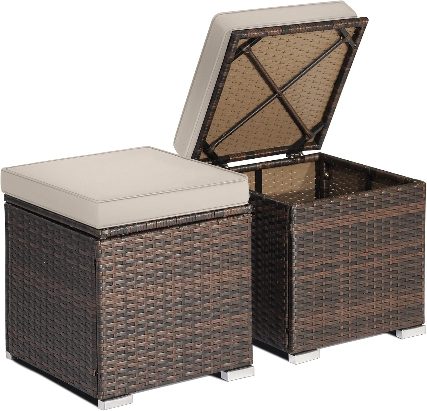 Wicker Storage Ottoman Stool