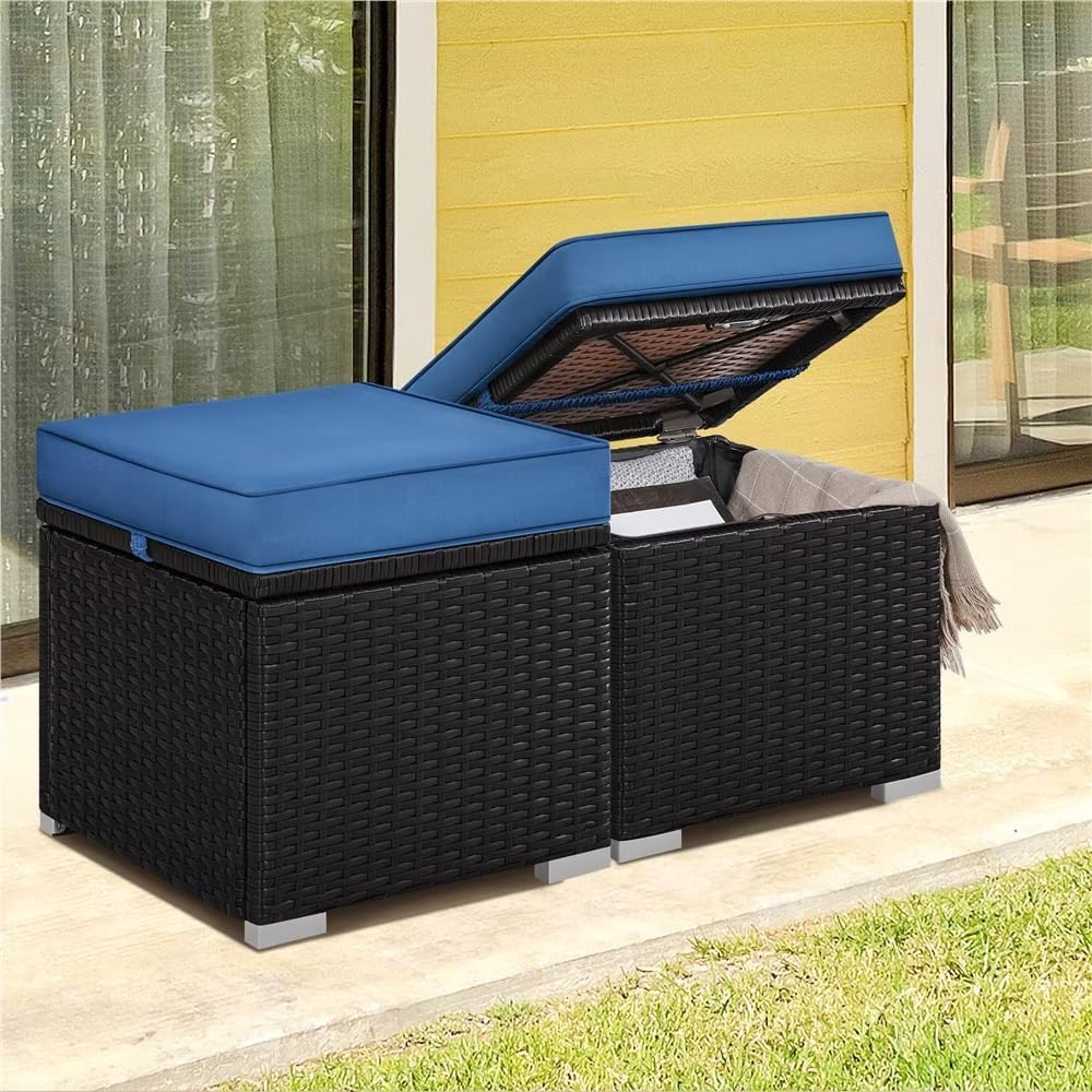 Wicker Patio Storage Ottomans