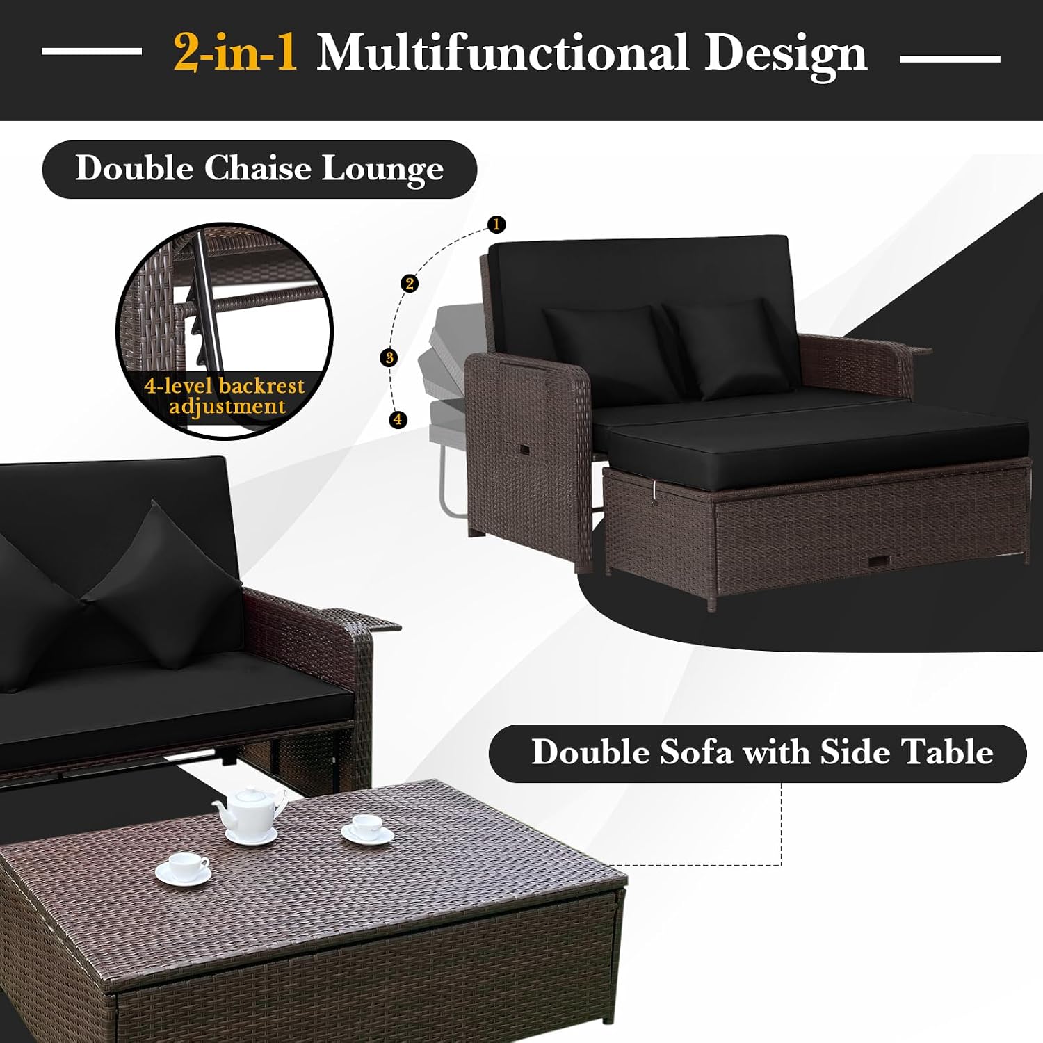 Wicker Patio Daybed Set
