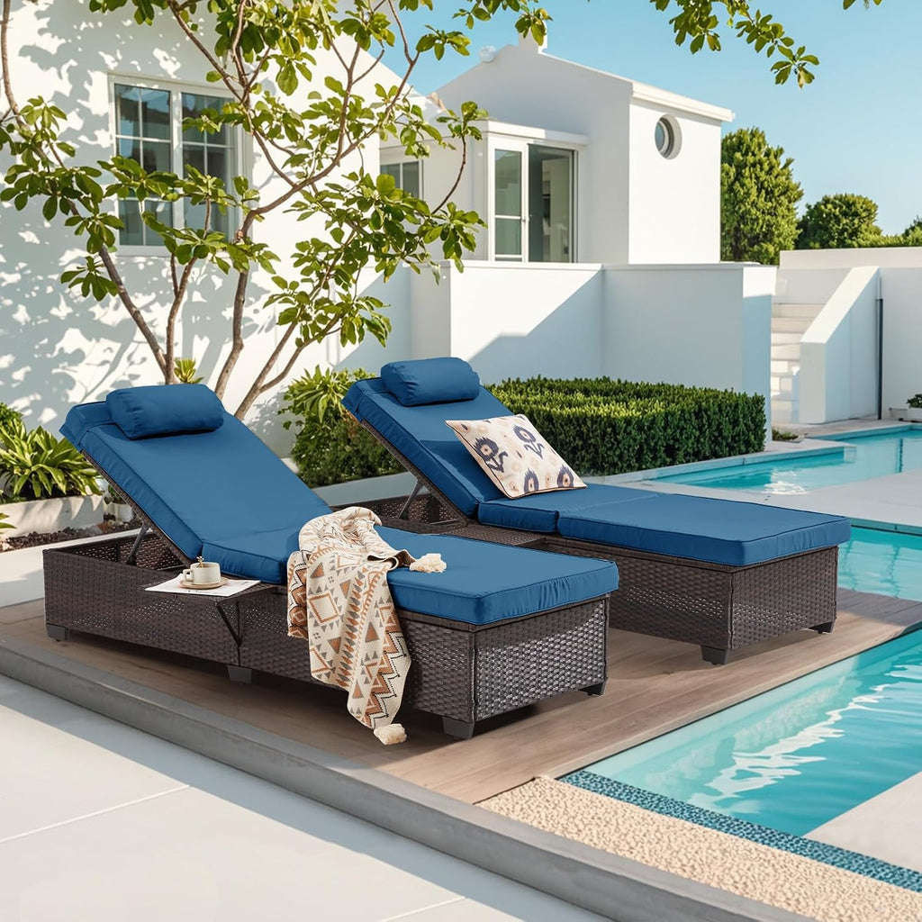 2 Outdoor Rattan Chaise Lounges