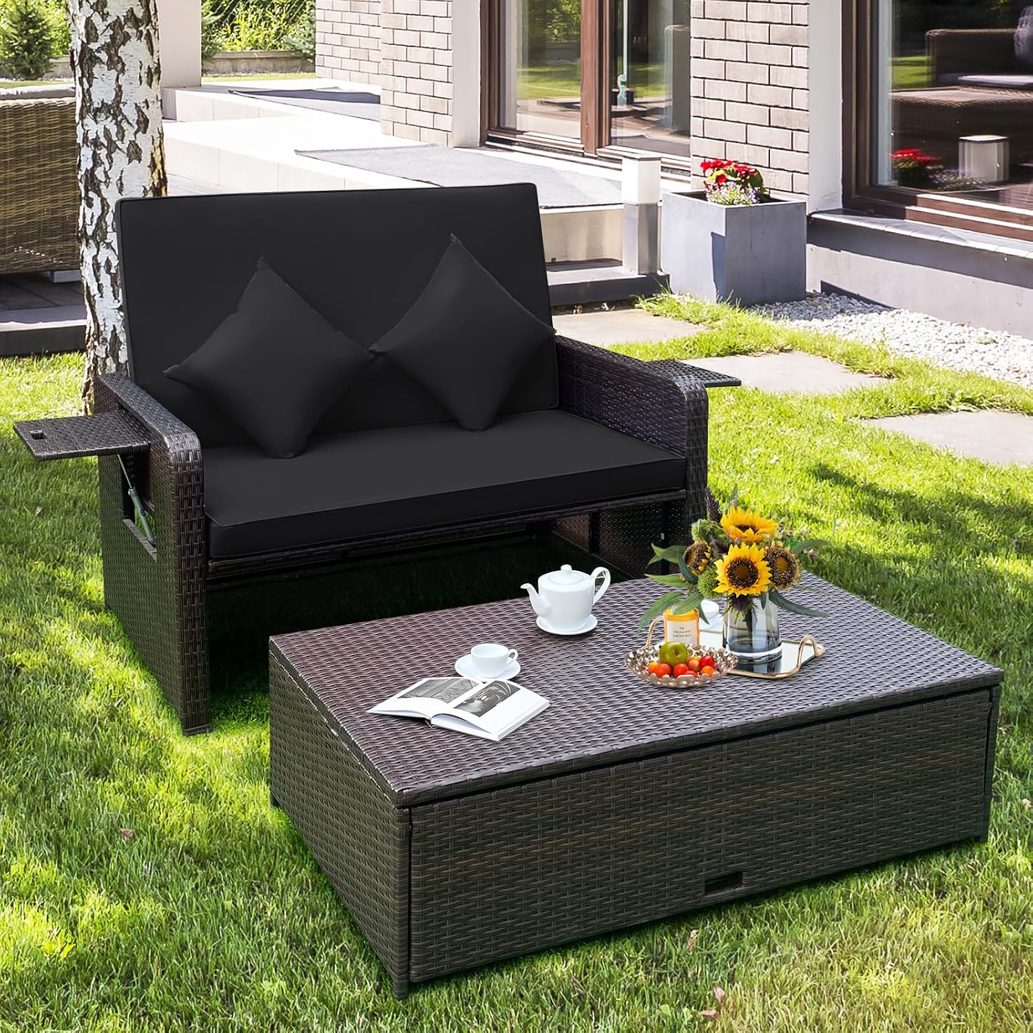 Wicker Patio Daybed Set