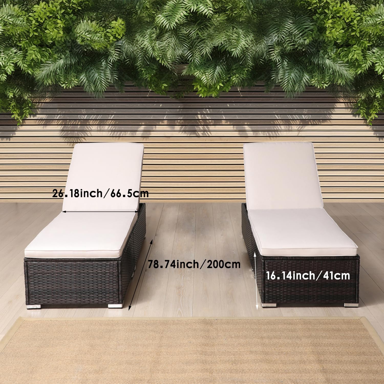 2 PE Wicker Patio Chaise Lounges