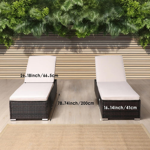 2 PE Wicker Patio Chaise Lounges