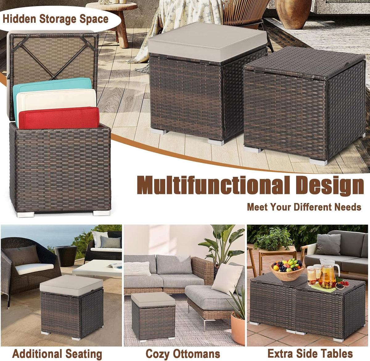 Wicker Storage Ottoman Stool
