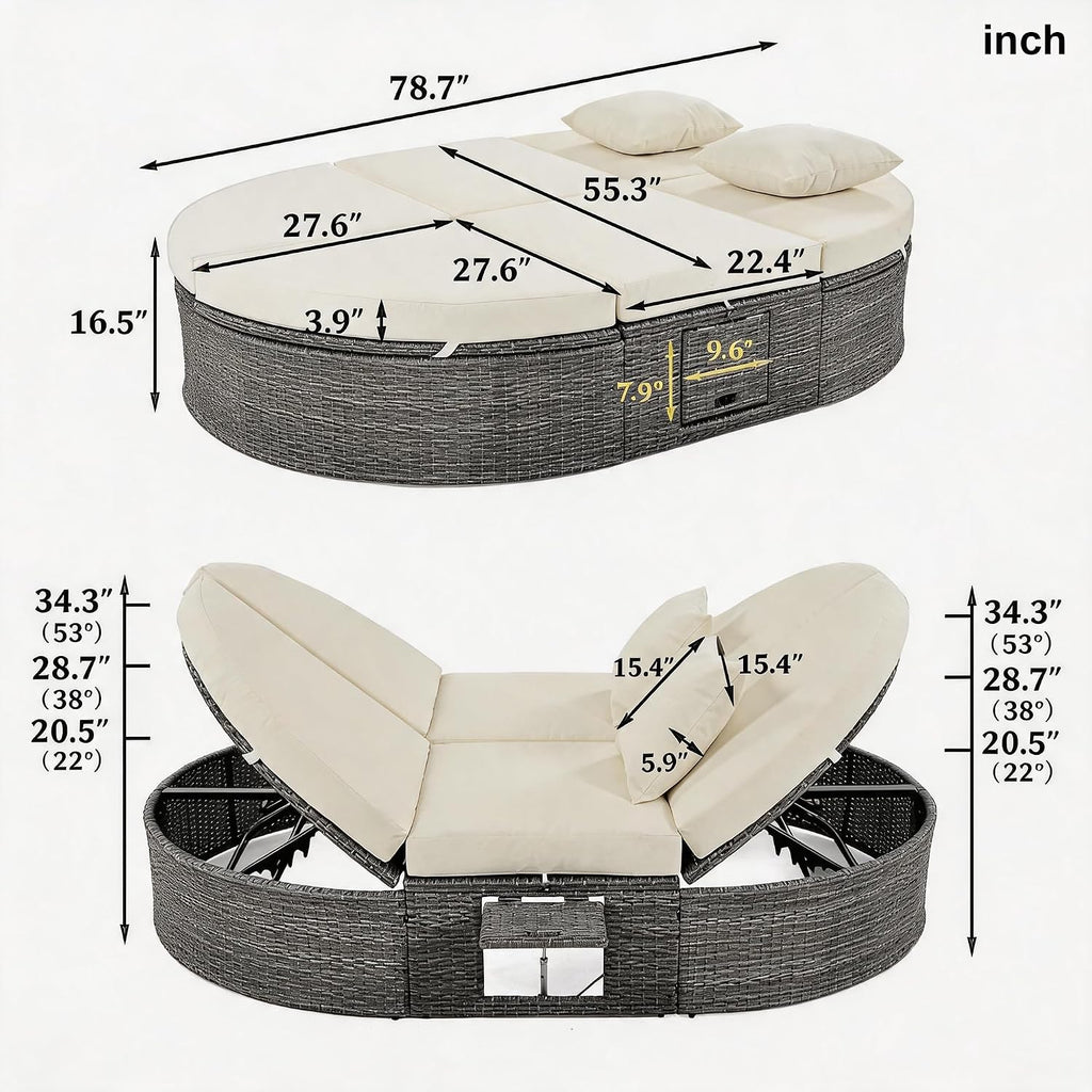 2-Person PE Rattan Patio Daybed