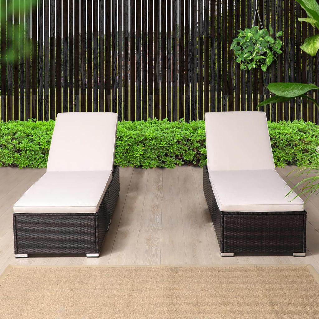 2 PE Wicker Patio Chaise Lounges