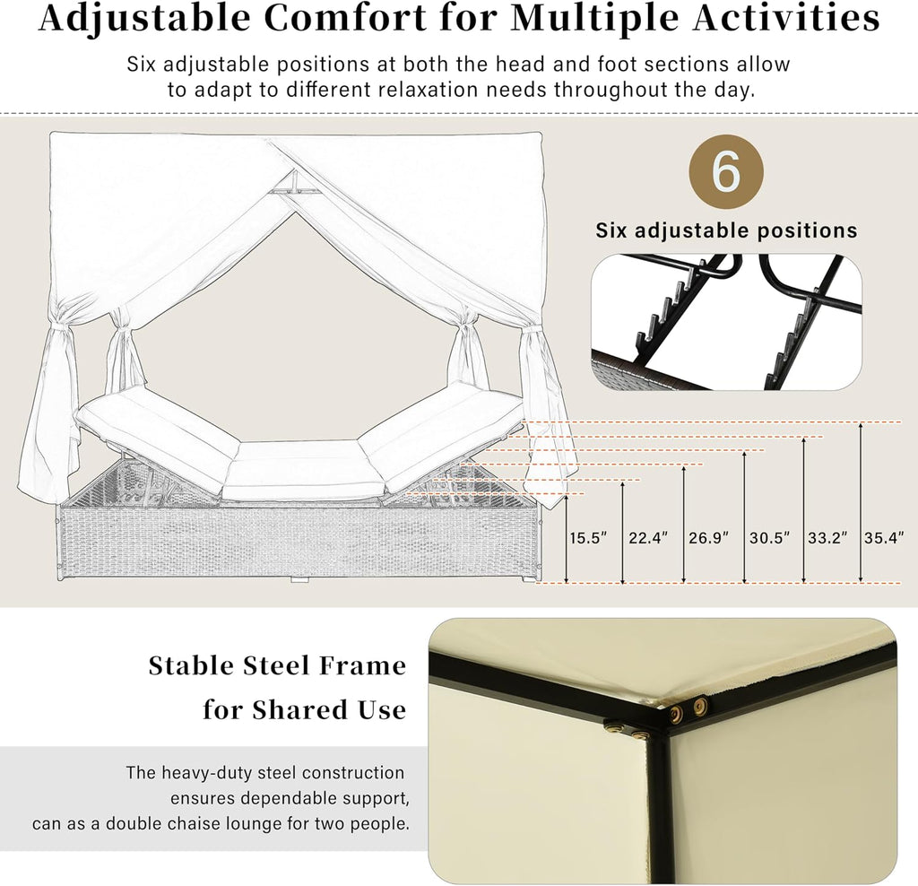 PE Rattan Patio Daybed with Canopy