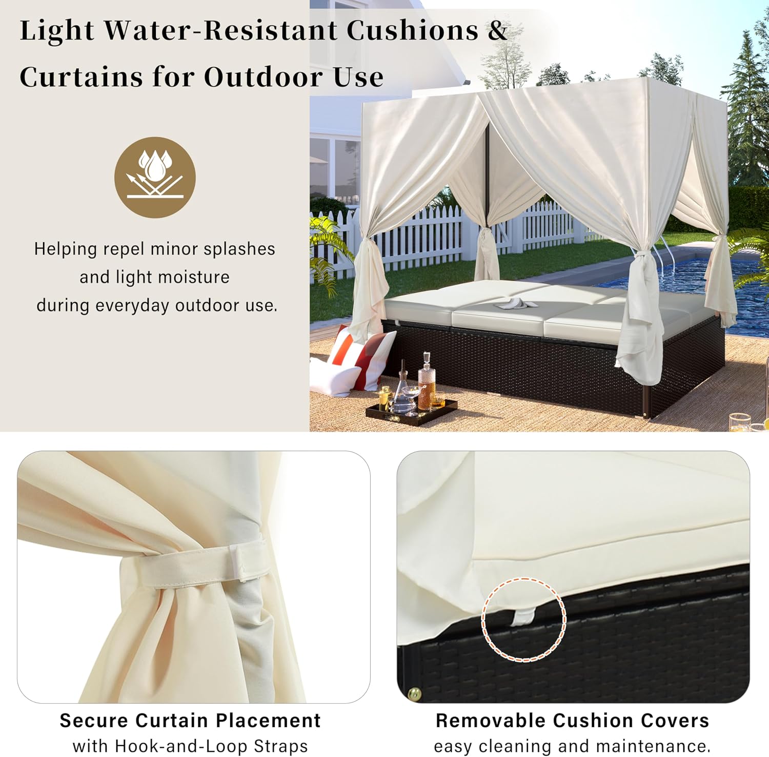 PE Rattan Patio Daybed with Canopy