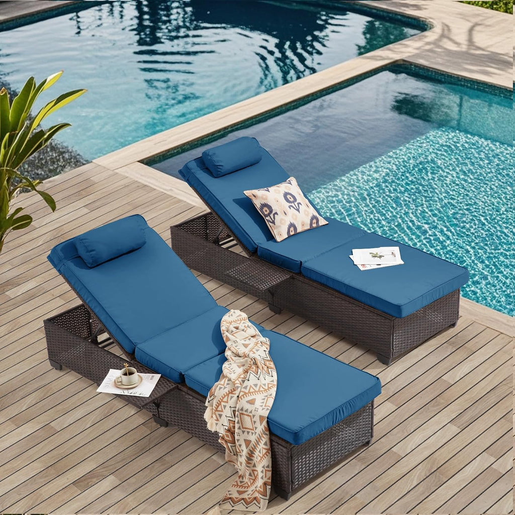 2 Outdoor Rattan Chaise Lounges
