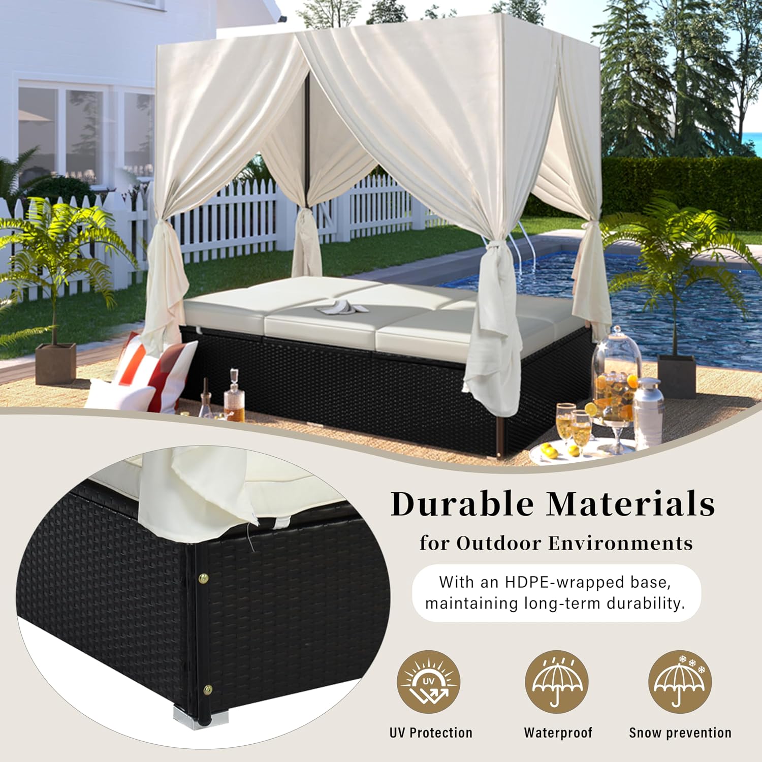 PE Rattan Patio Daybed with Canopy