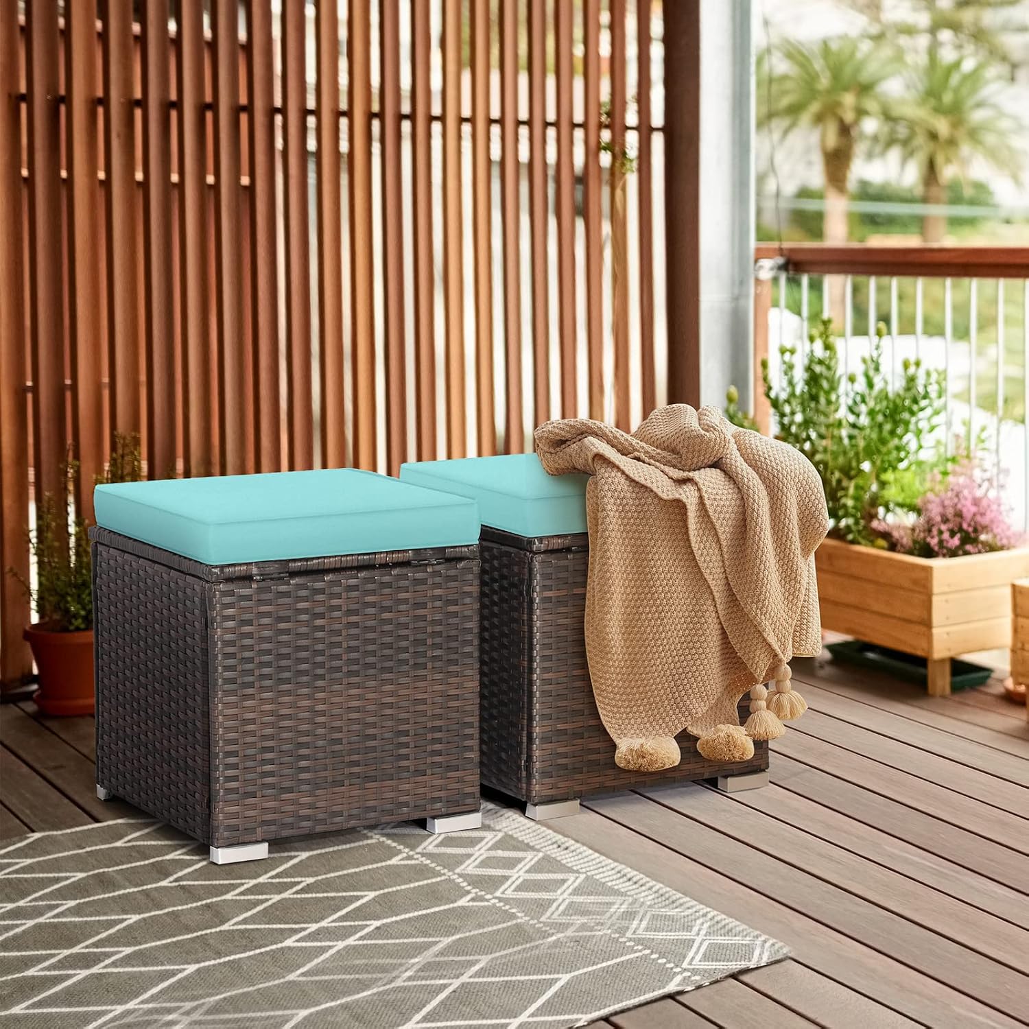 Wicker Ottoman Set