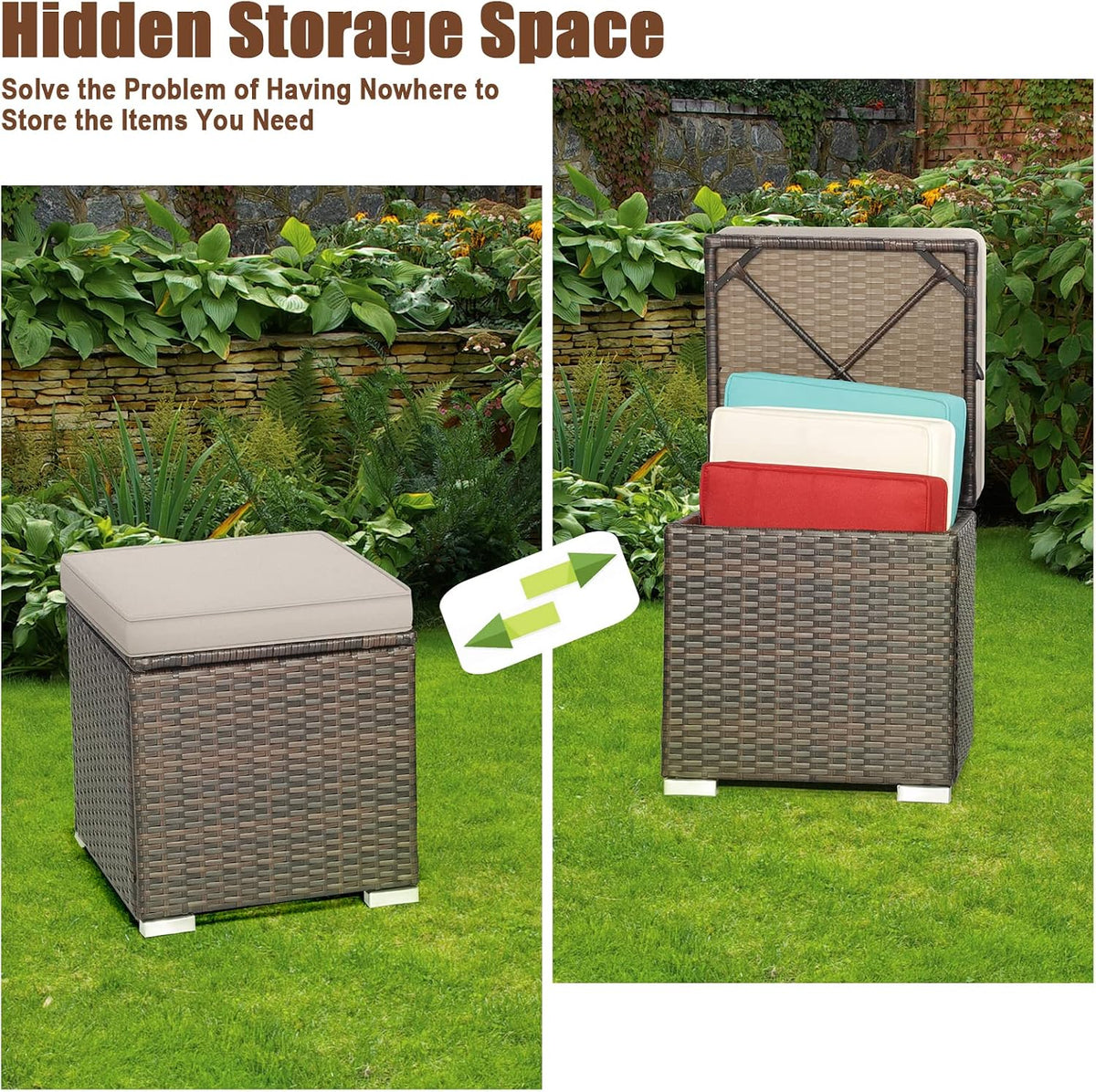 Wicker Storage Ottoman Stool