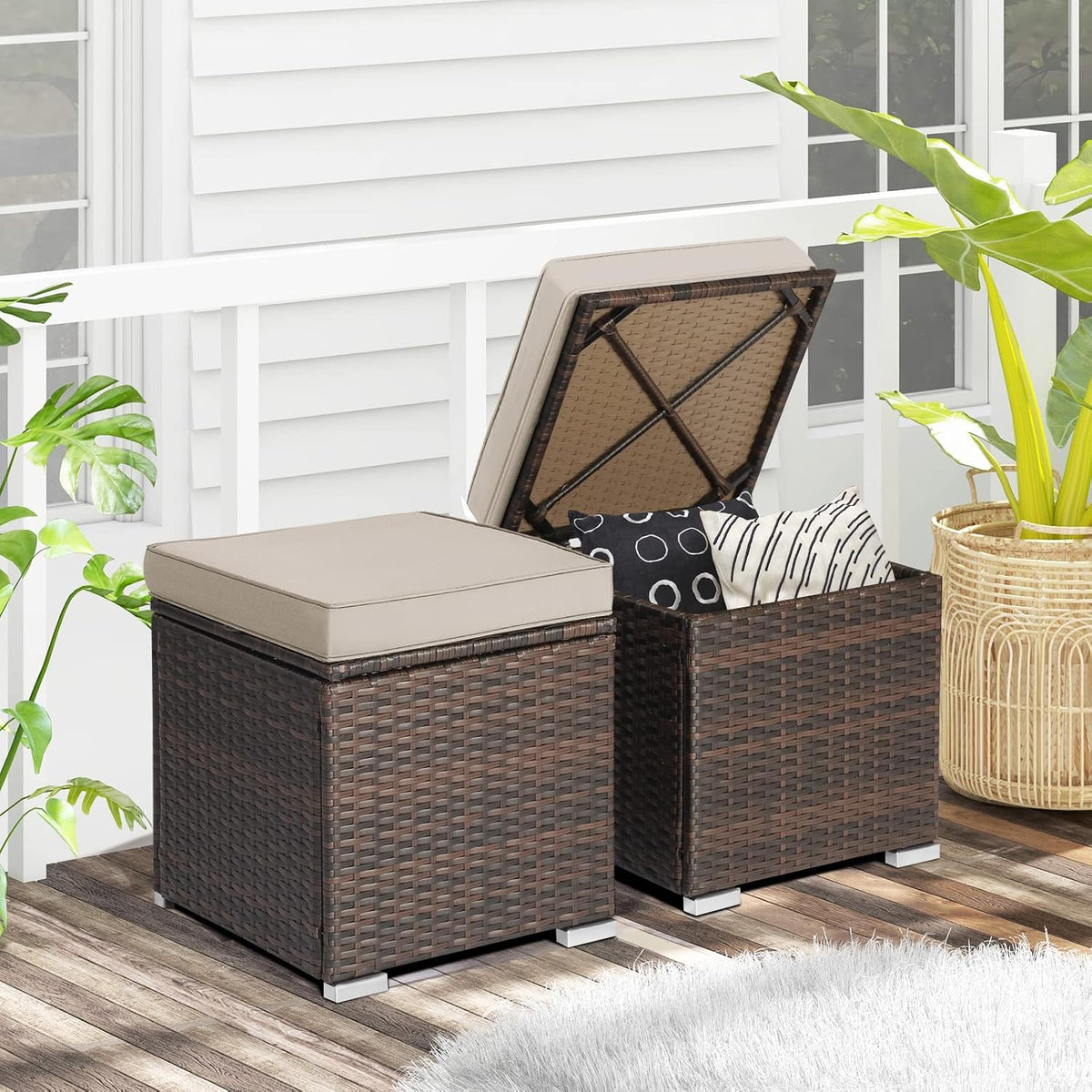 Wicker Storage Ottoman Stool