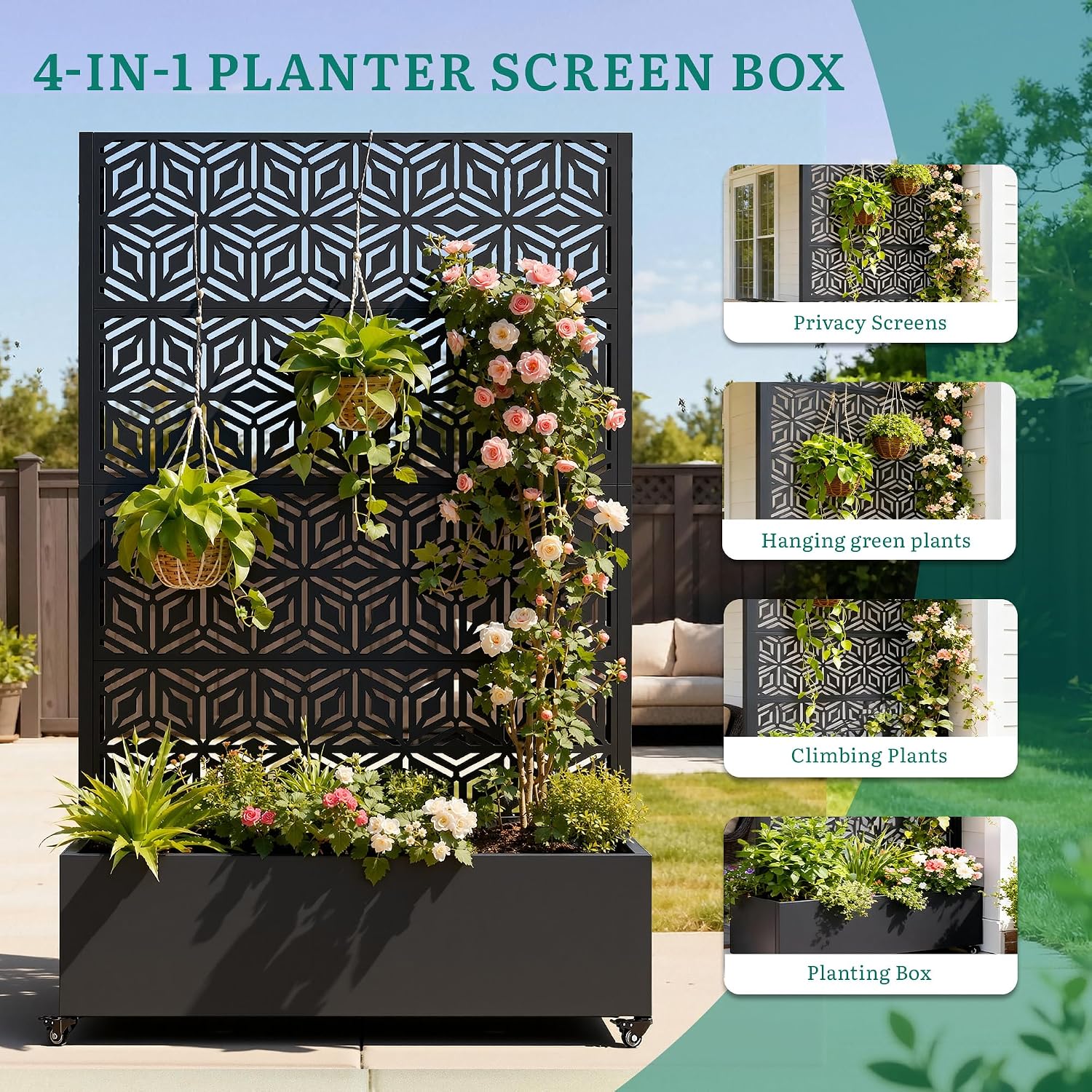 Metal Planter Box with Trellis